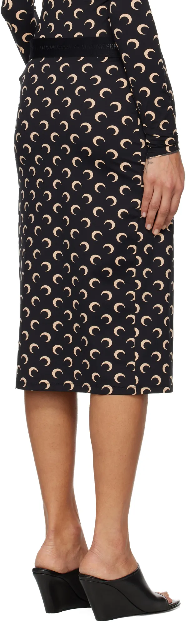 Black Moon Printed Jersey Midi Skirt