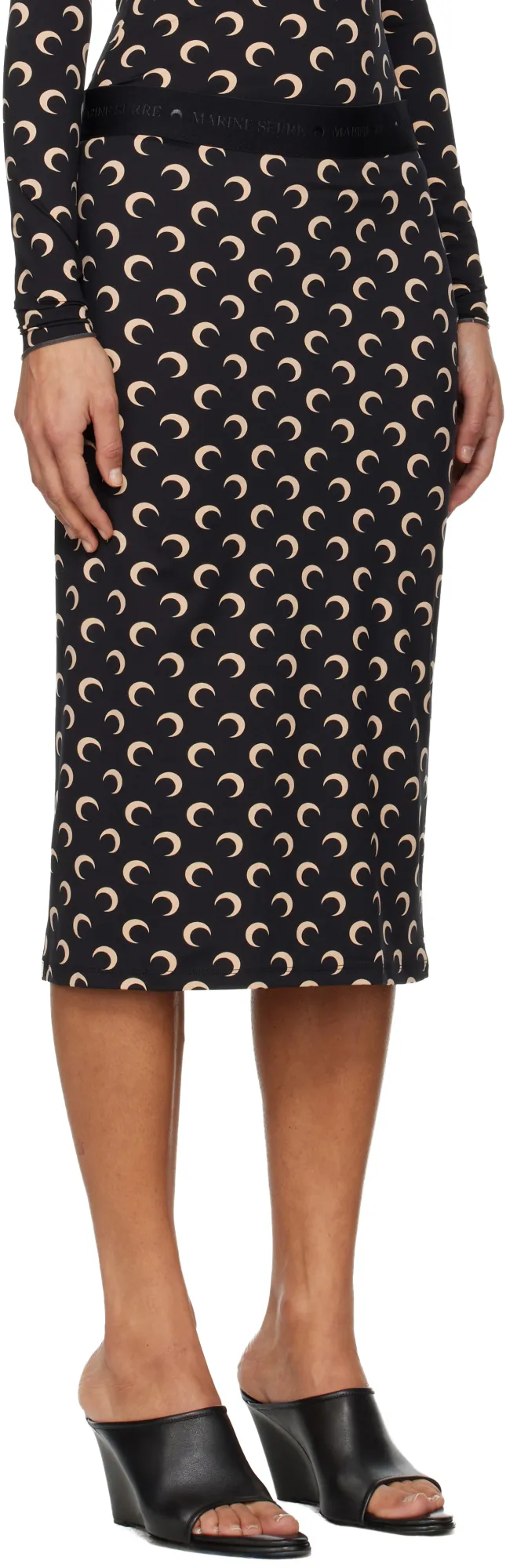 Black Moon Printed Jersey Midi Skirt