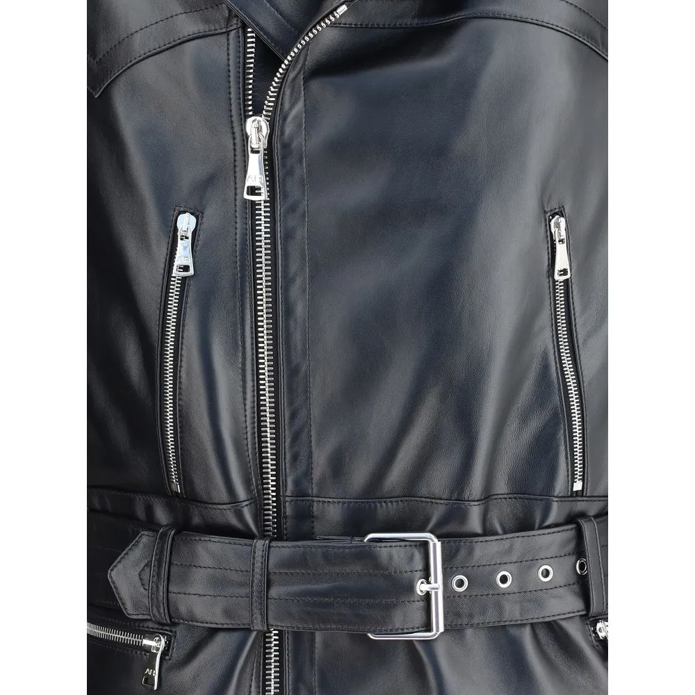 Long-Sleeved Leather Jacket