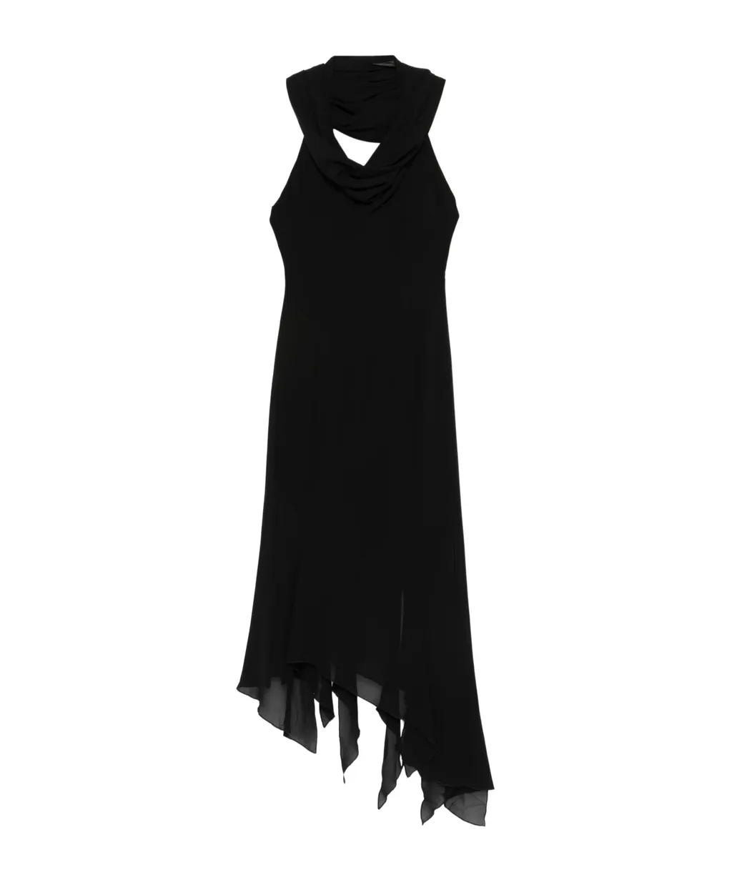 Disa Cowl-Neck Asymmetric Midi Dress
