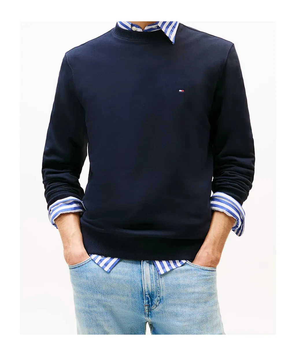 Flag Embroidery Terry Crew Neck Sweatshirt