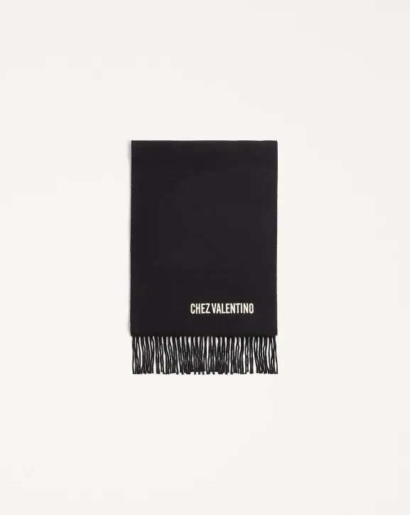 Chez Valentino-Embroidery Fringed Scarf