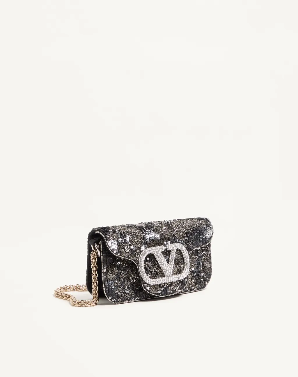 Valentino Loc Embellished Foldover Top Small Shoulder Bag
