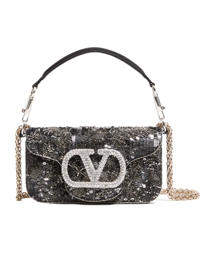 Valentino Loc Embellished Foldover Top Small Shoulder Bag