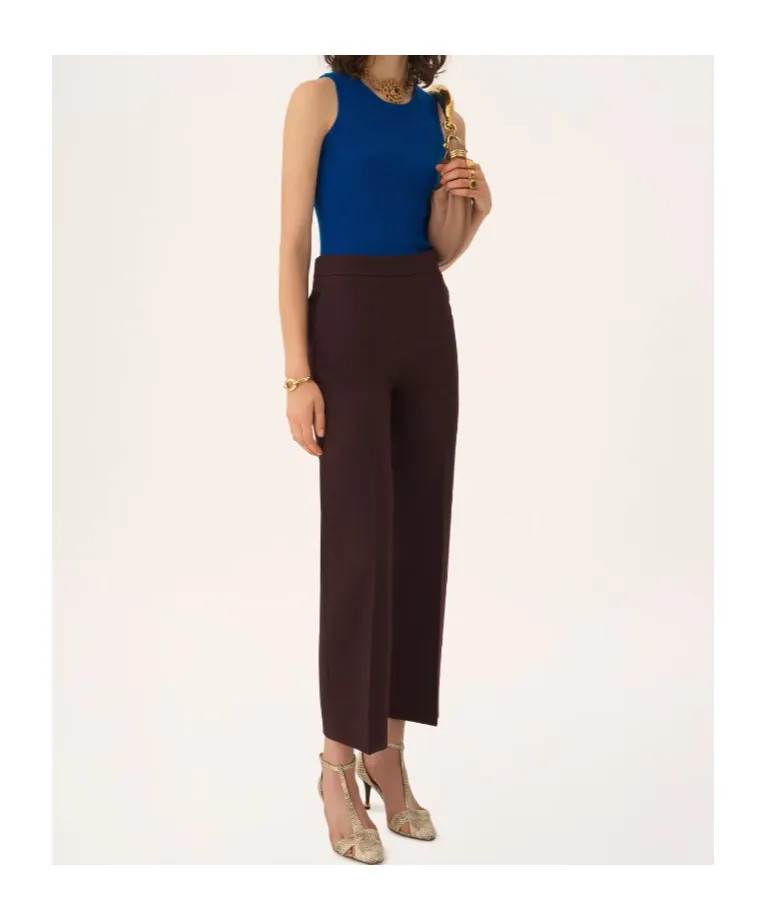 Straight Cropped Pants In Wool CrÊPe
