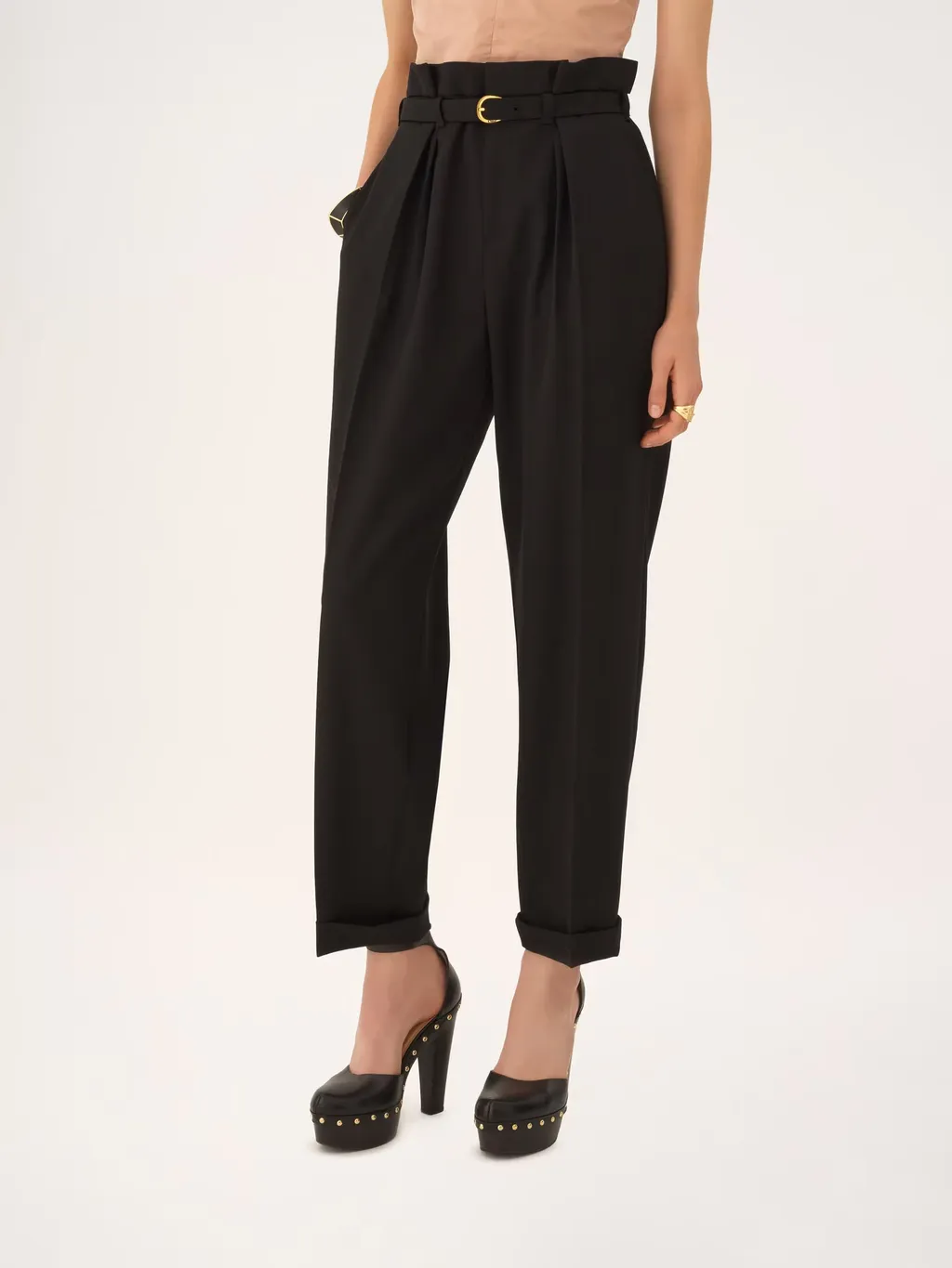 High-Rise Wide-Leg Pants In Wool Grain De Poudre