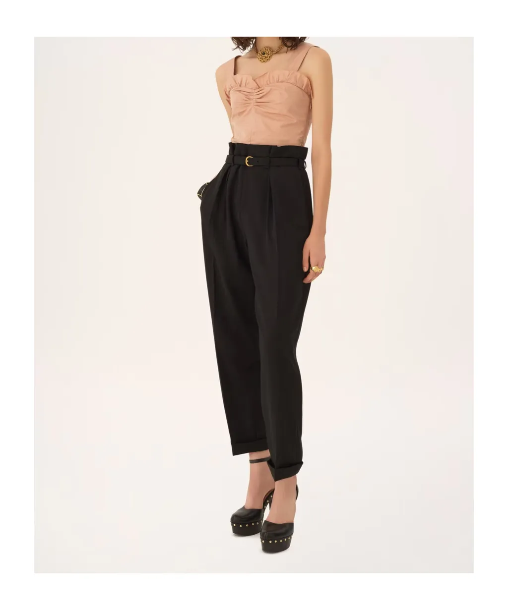 High-Rise Wide-Leg Pants In Wool Grain De Poudre
