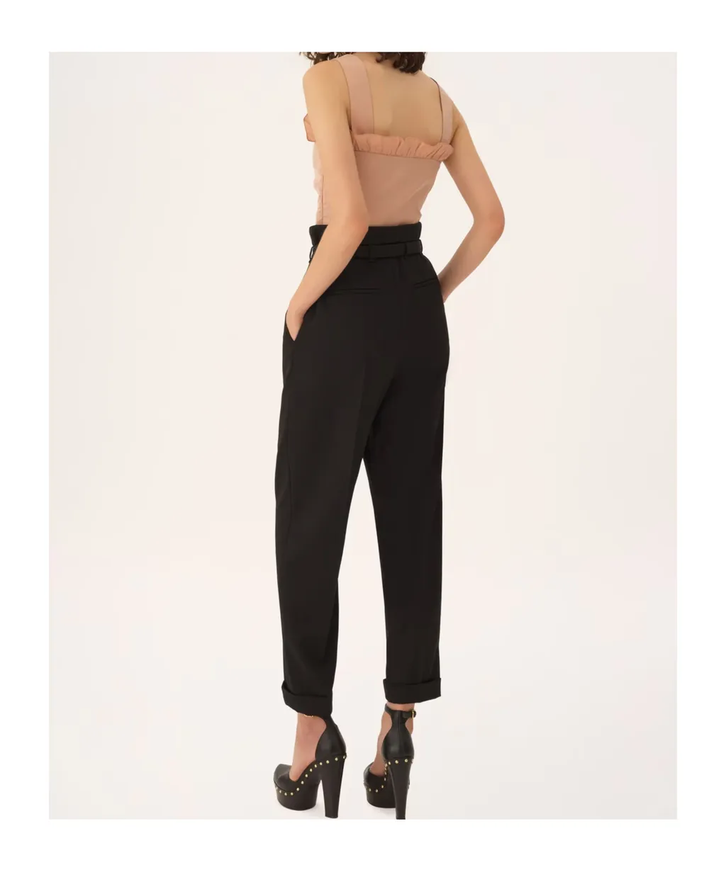 High-Rise Wide-Leg Pants In Wool Grain De Poudre