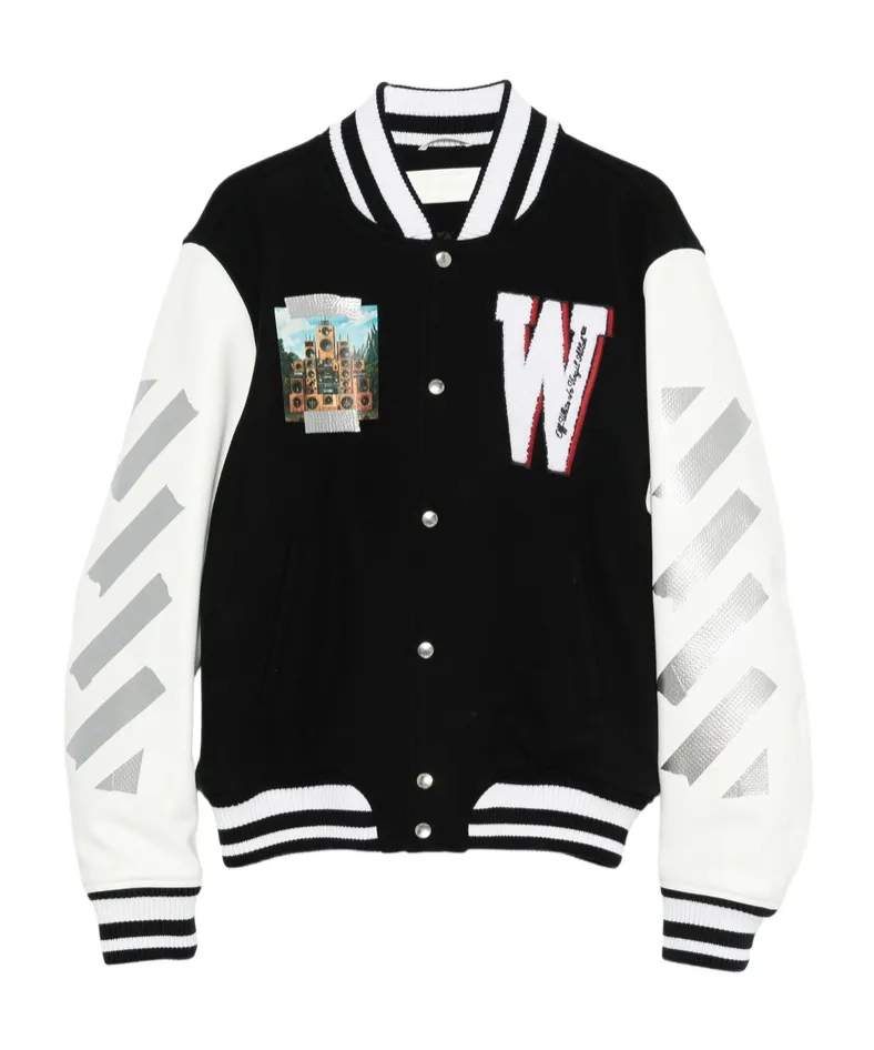 Appliqué Diag-Stripe Varsity Jacket