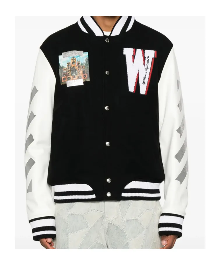 Appliqué Diag-Stripe Varsity Jacket
