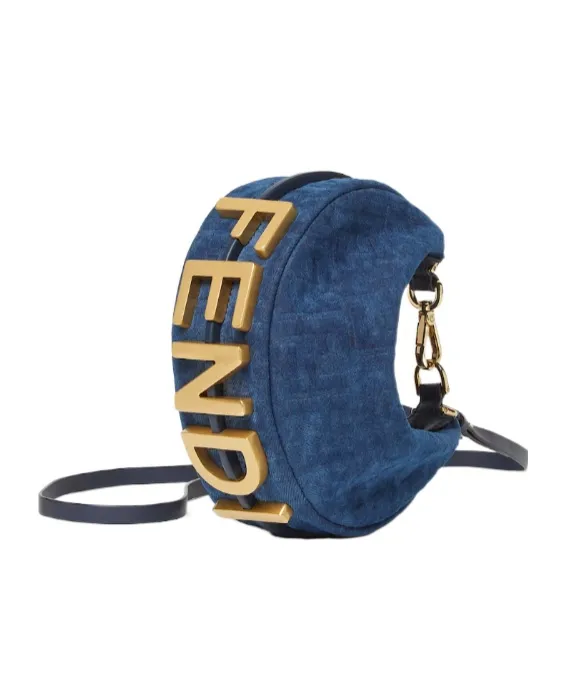 Fendigraphy Mini Blue Ff Denim Flocked Mini-Bag