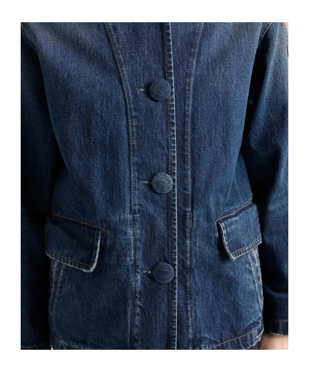 Washed Denim Blouson Jacket