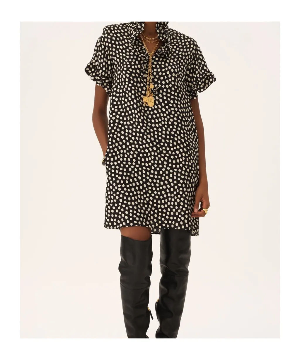 Chlo Polka Dot Printed Ruffled Mini Dress