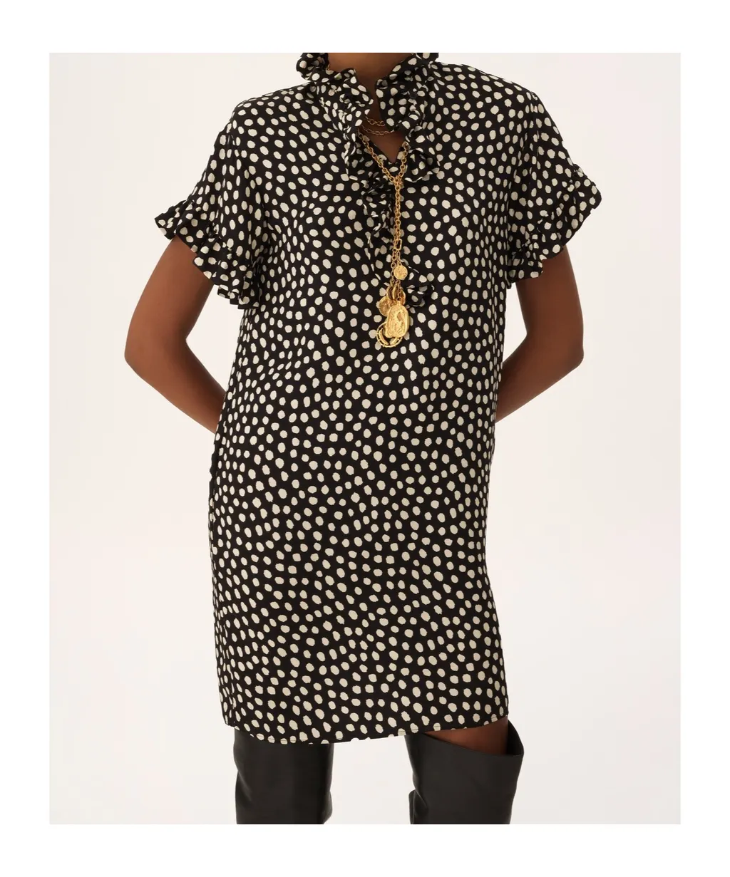 Chlo Polka Dot Printed Ruffled Mini Dress