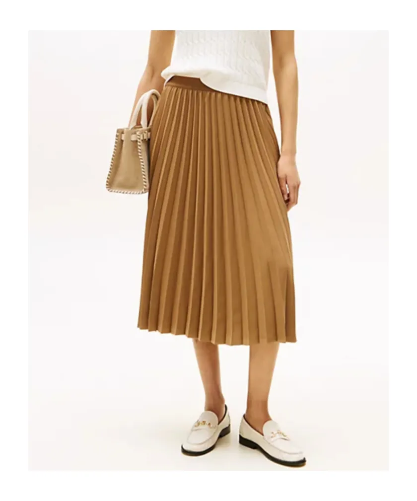 Logo Waistband Pleated Midi Skirt