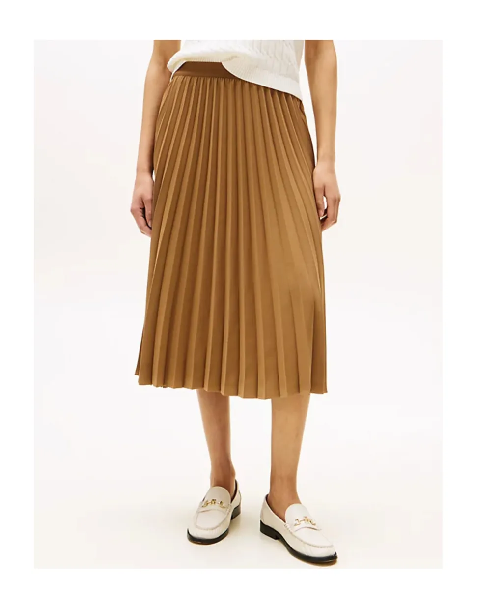Logo Waistband Pleated Midi Skirt
