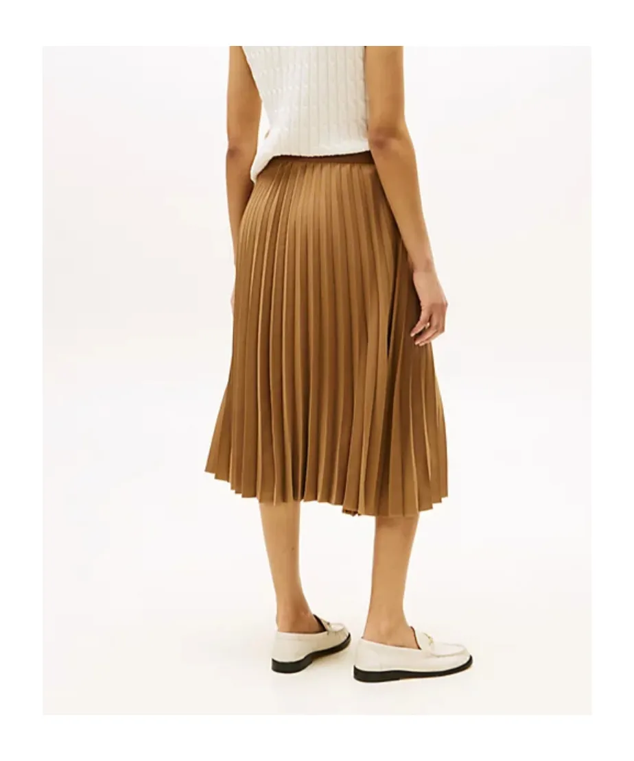 Logo Waistband Pleated Midi Skirt