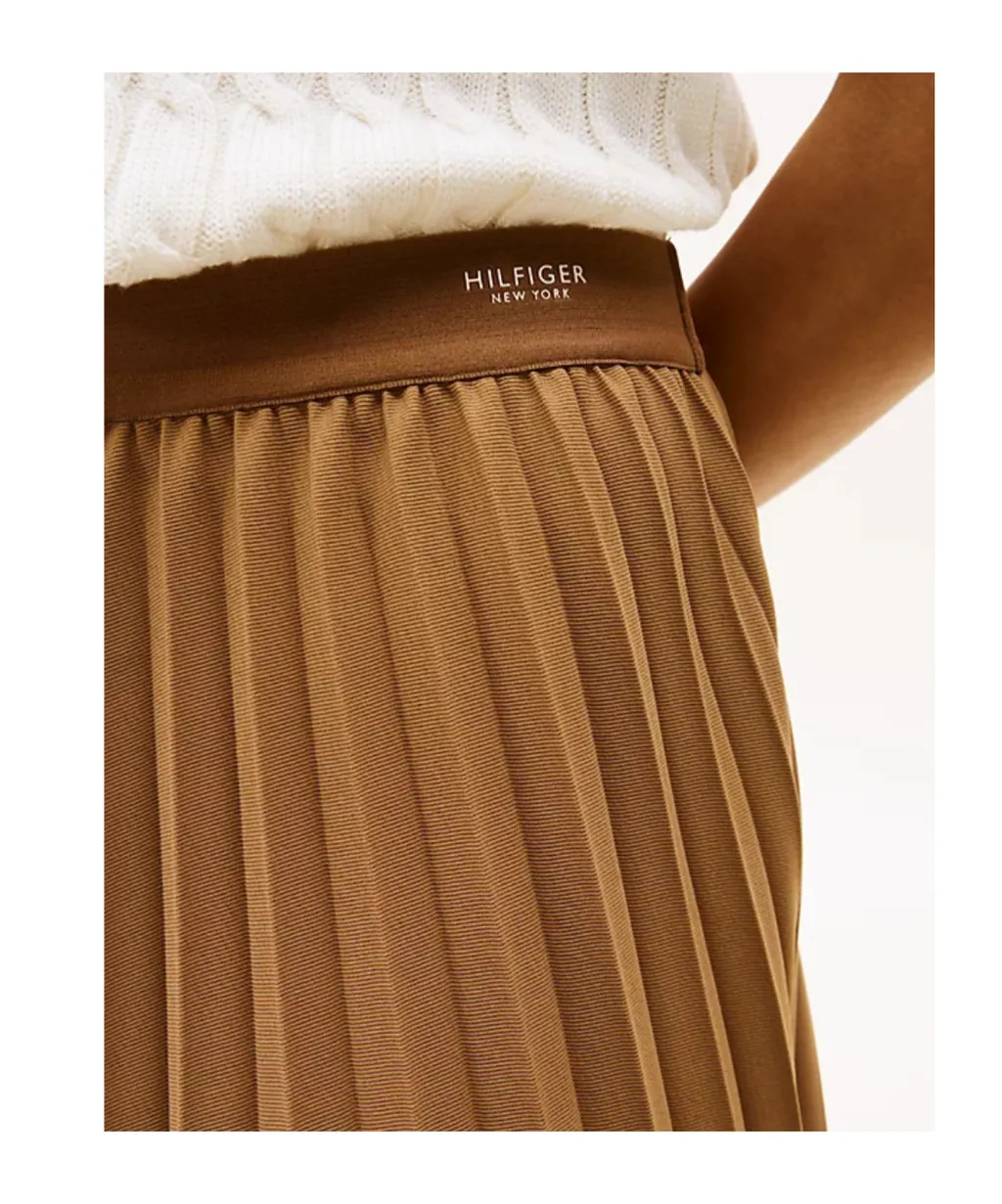 Logo Waistband Pleated Midi Skirt