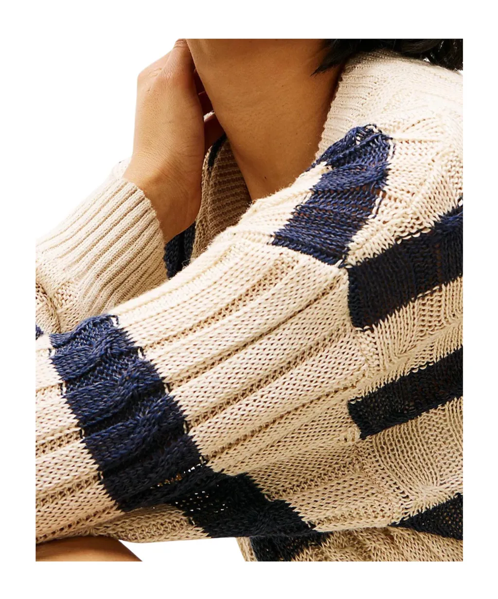 Linen Blend Cable Knit Relaxed Jumper