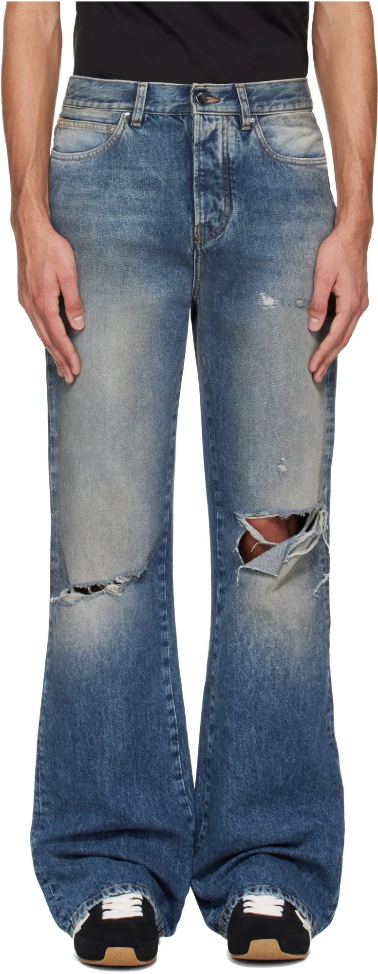 Ripped-Knees Bootcut Denim Jeans