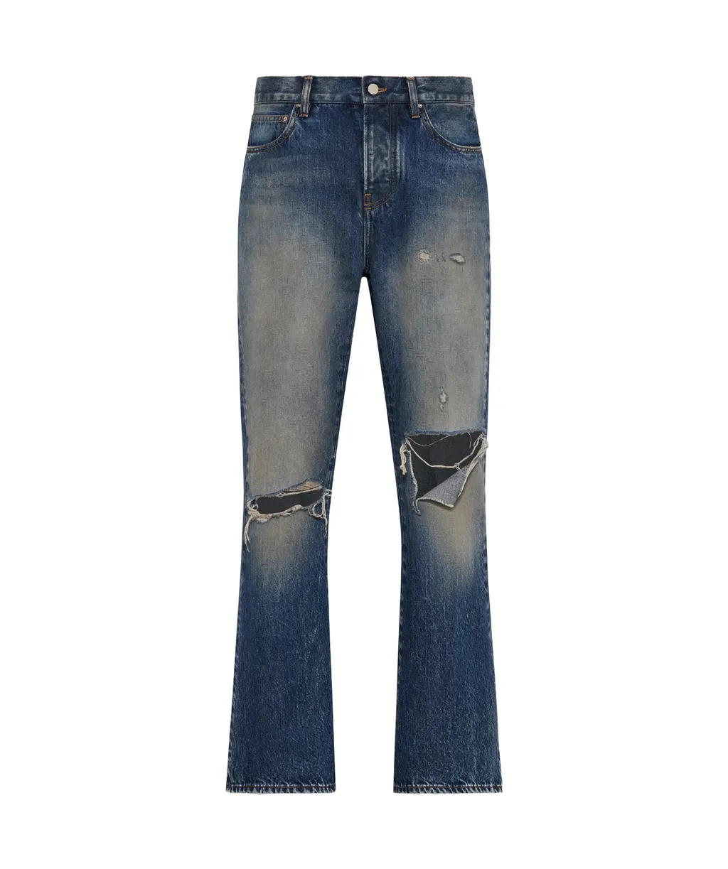 Ripped-Knees Bootcut Denim Jeans