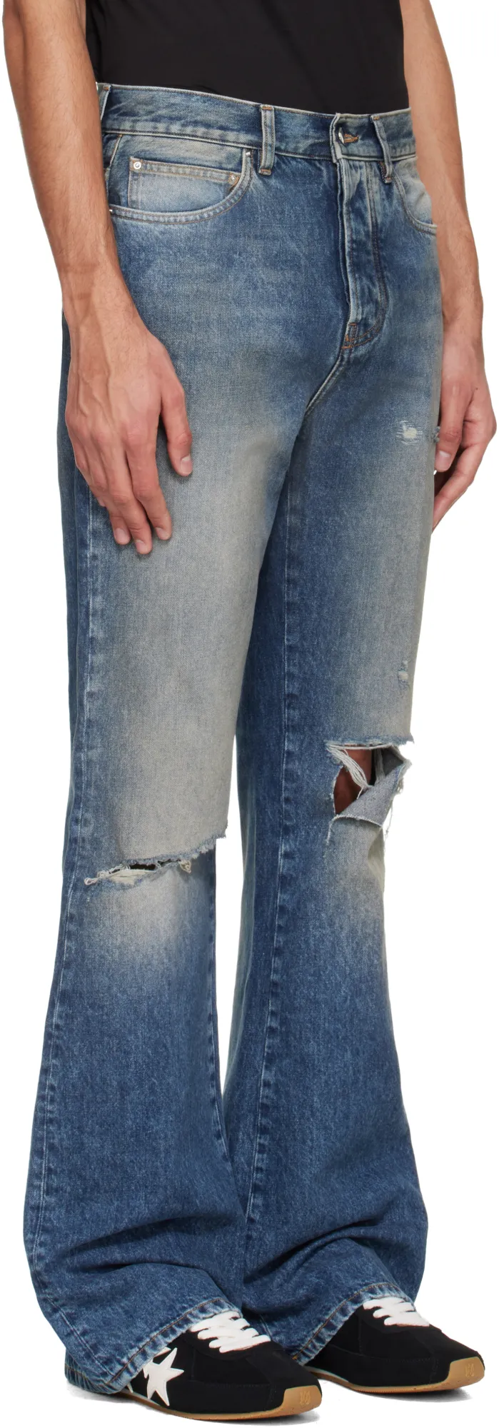 Ripped-Knees Bootcut Denim Jeans