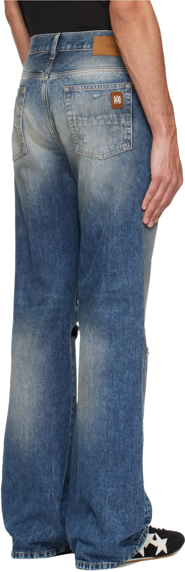 Ripped-Knees Bootcut Denim Jeans
