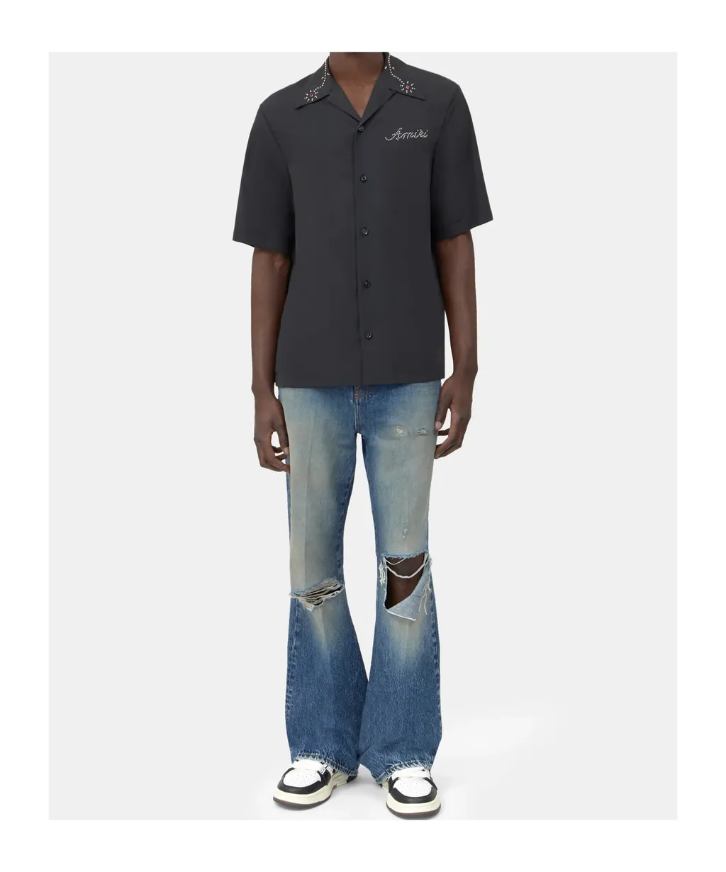 Ripped-Knees Bootcut Denim Jeans