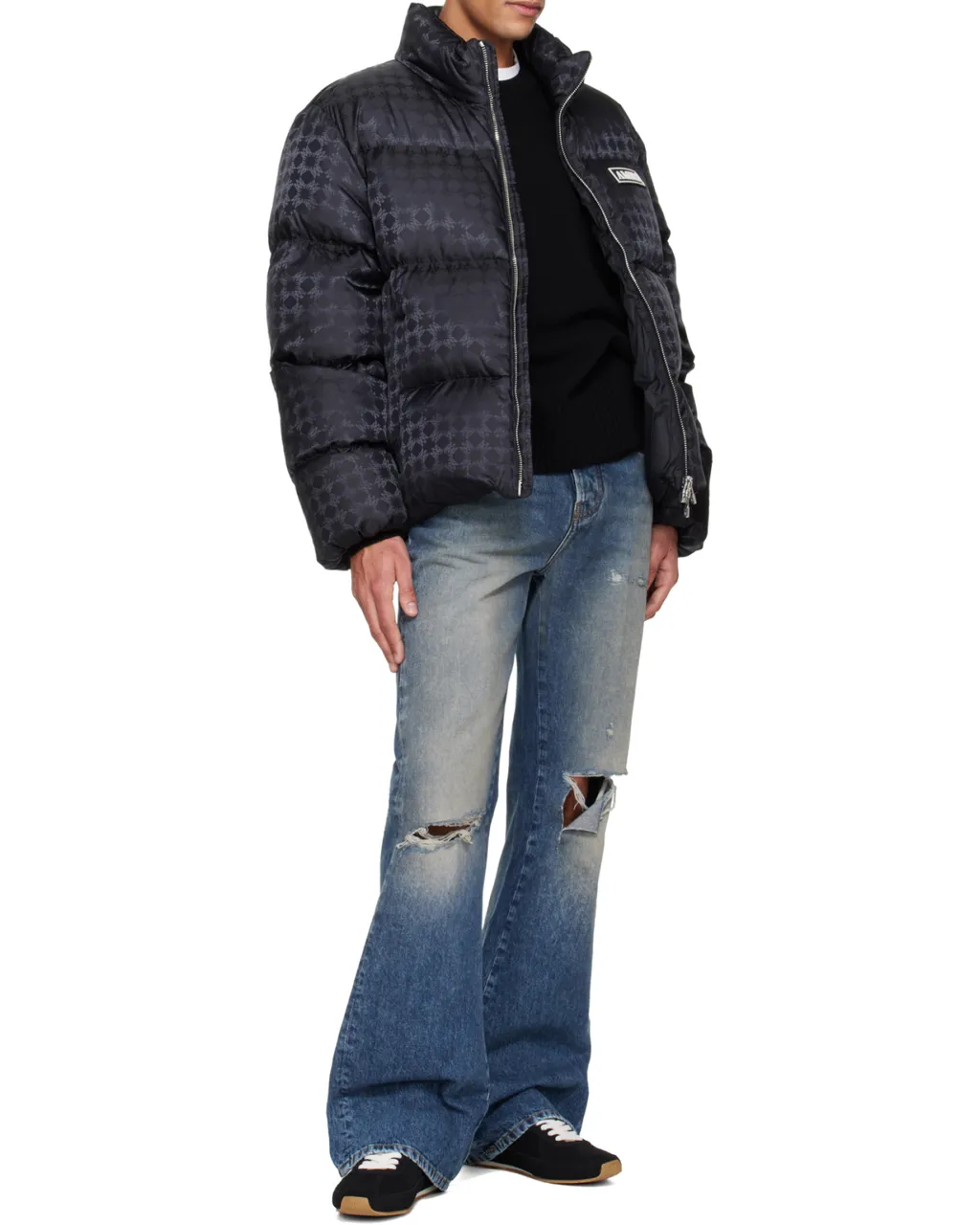 Ripped-Knees Bootcut Denim Jeans