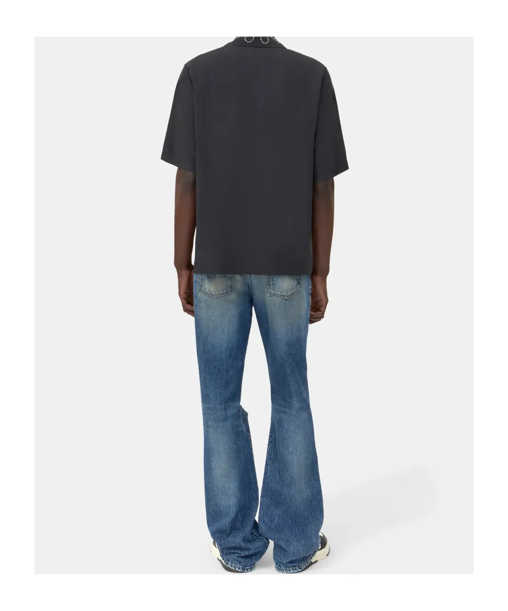 Ripped-Knees Bootcut Denim Jeans