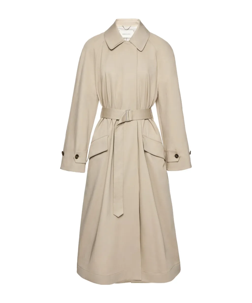 Flap Pocket Belted Gabardine Coat