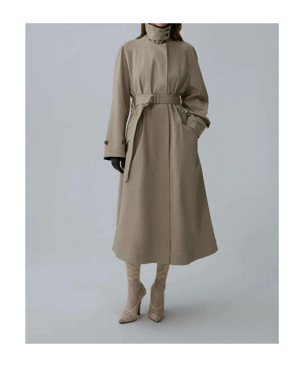 Flap Pocket Belted Gabardine Coat