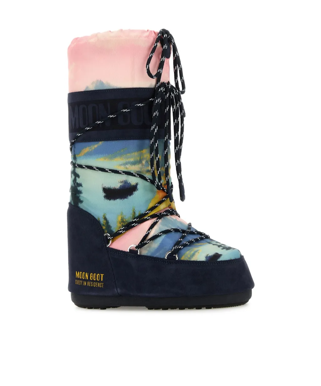 Printed Canvas And Suede Moon Boot X Guest In Residence Icon Boots