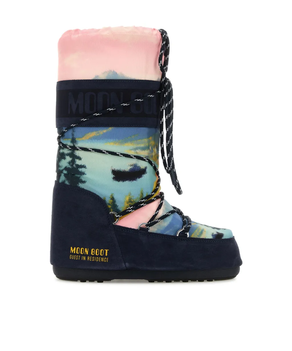Printed Canvas And Suede Moon Boot X Guest In Residence Icon Boots