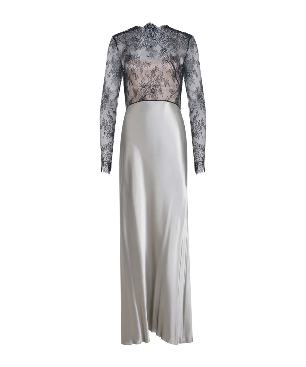 Alberta Ferretti Glossy Lace Satin Dress