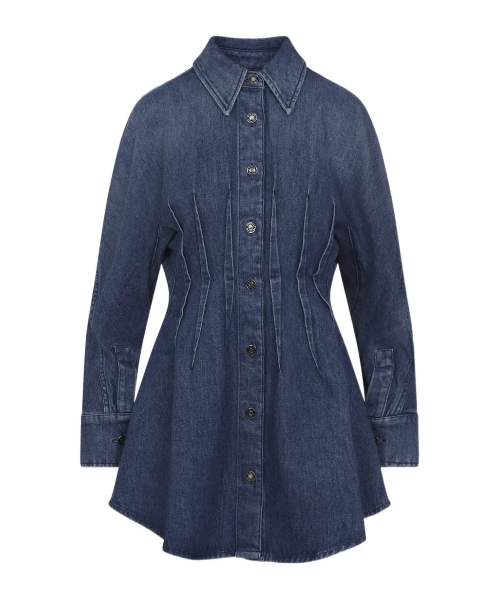 Givenchy Collared Long-Sleeve Mini Denim Dress