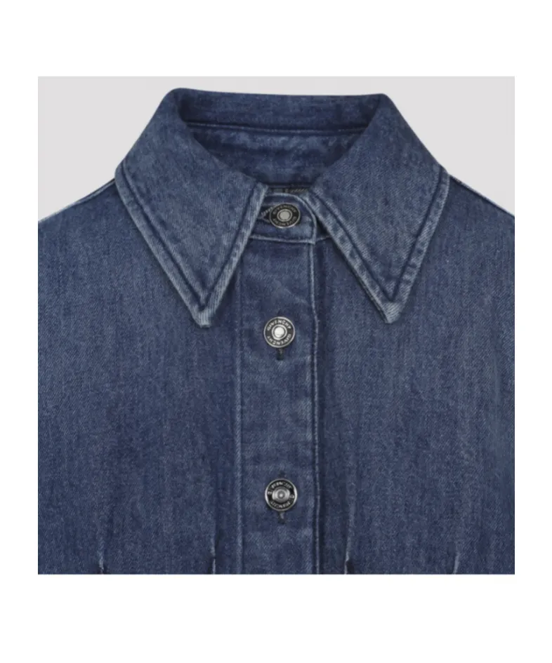 Givenchy Collared Long-Sleeve Mini Denim Dress