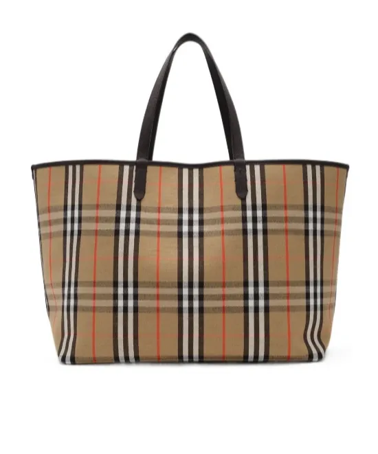 Burberry Ekd Patch Checked Reversible Tote Bag