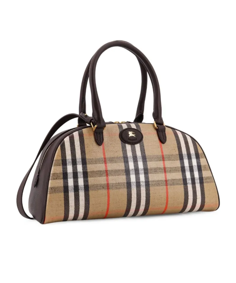 Burberry Logo Patch Checked Tote Bag