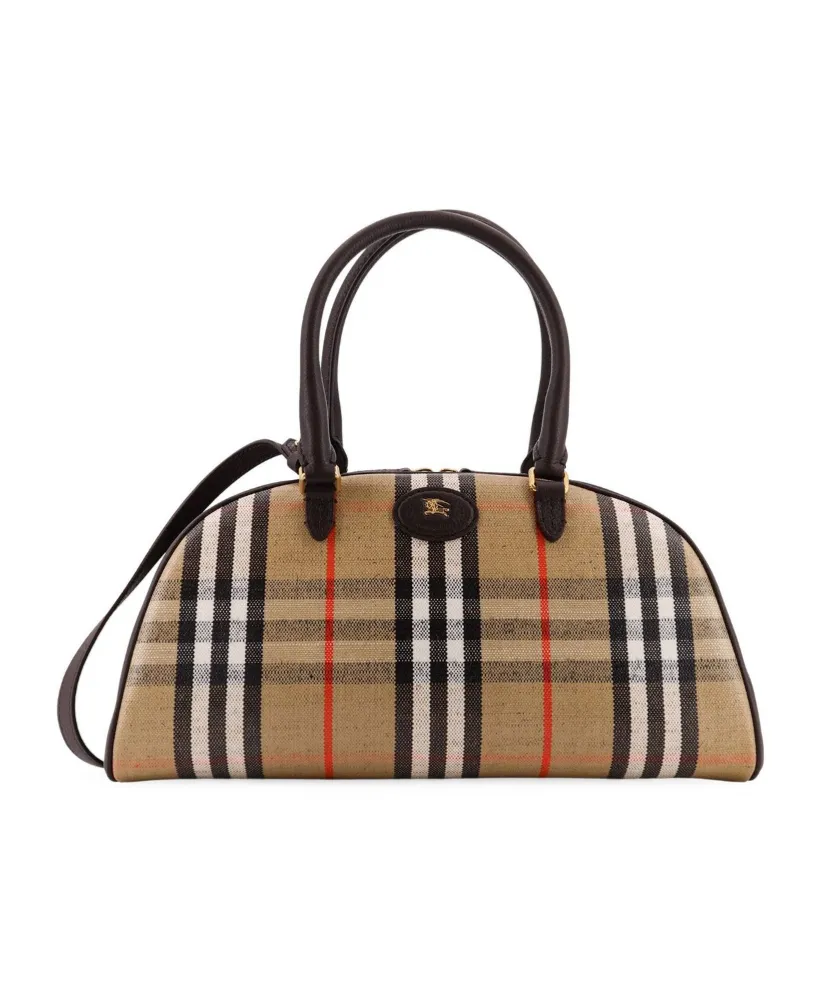 Burberry Logo Patch Checked Tote Bag