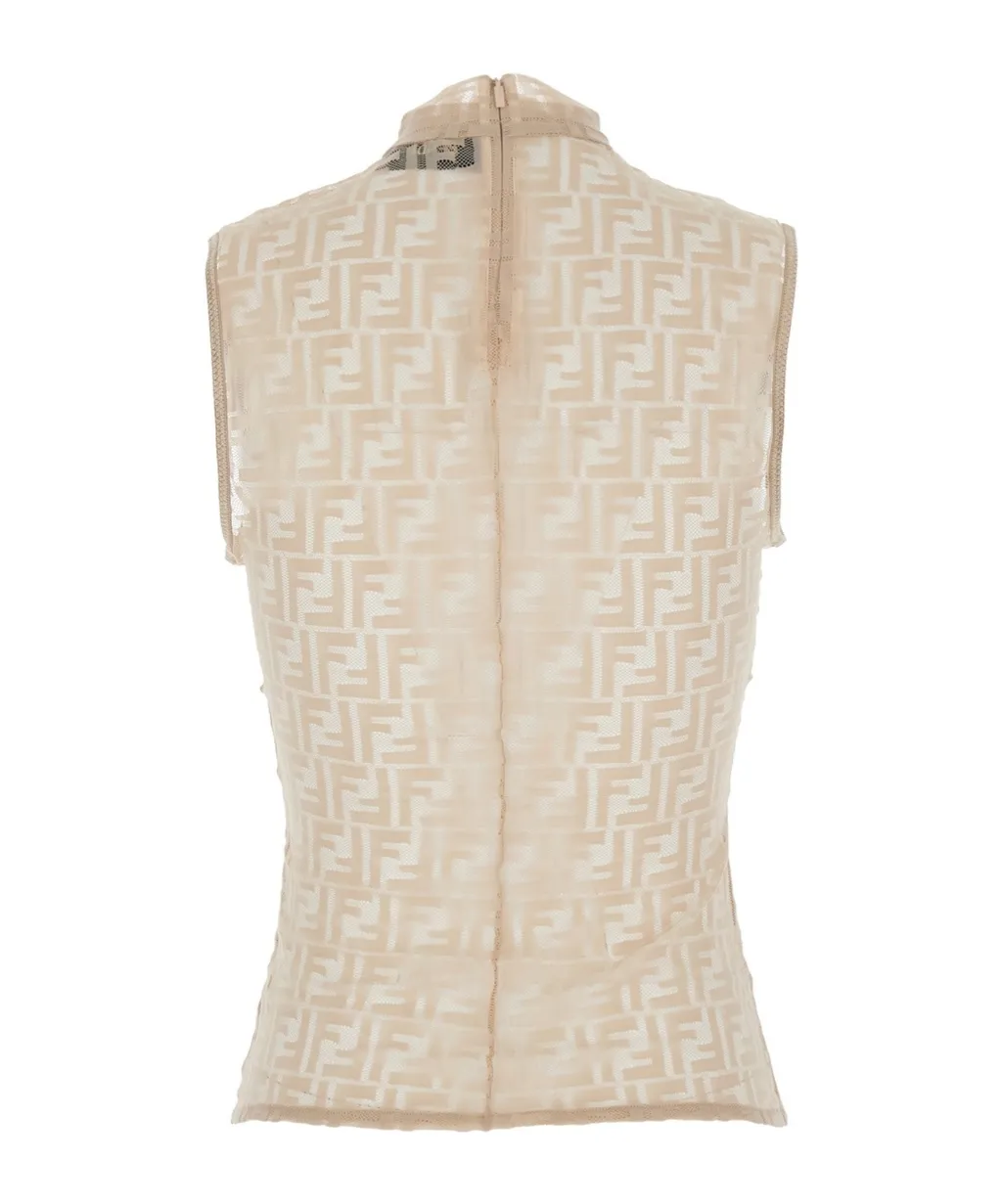 Fendi Monogrammed High-Neck Sleeveless Top