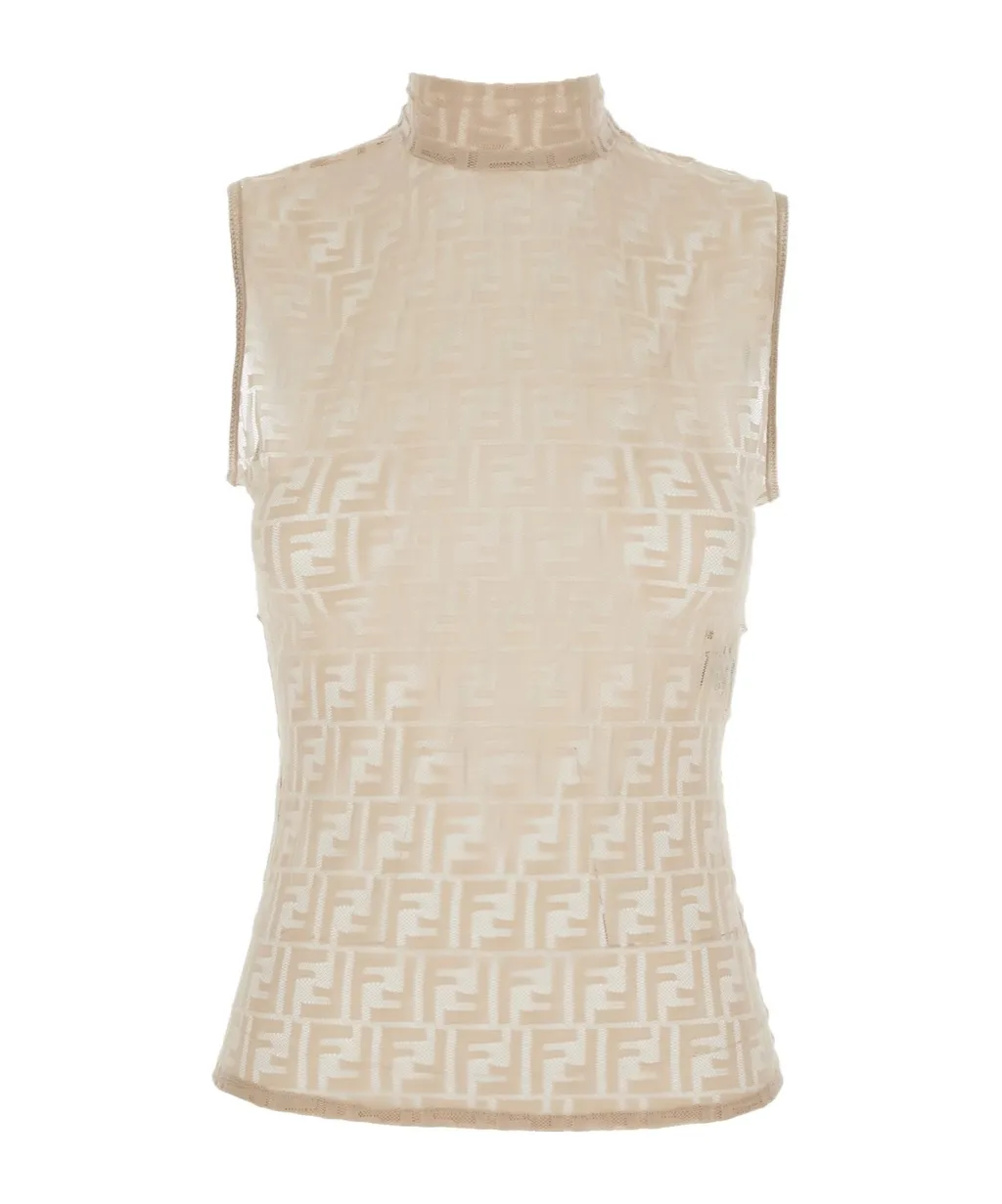Fendi Monogrammed High-Neck Sleeveless Top