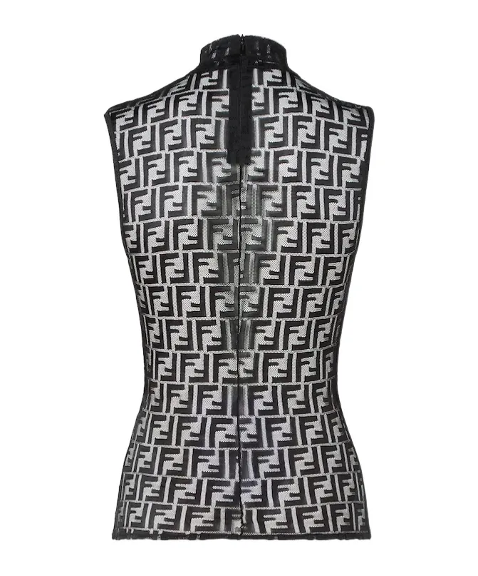 Fendi Monogrammed High-Neck Sleeveless Top