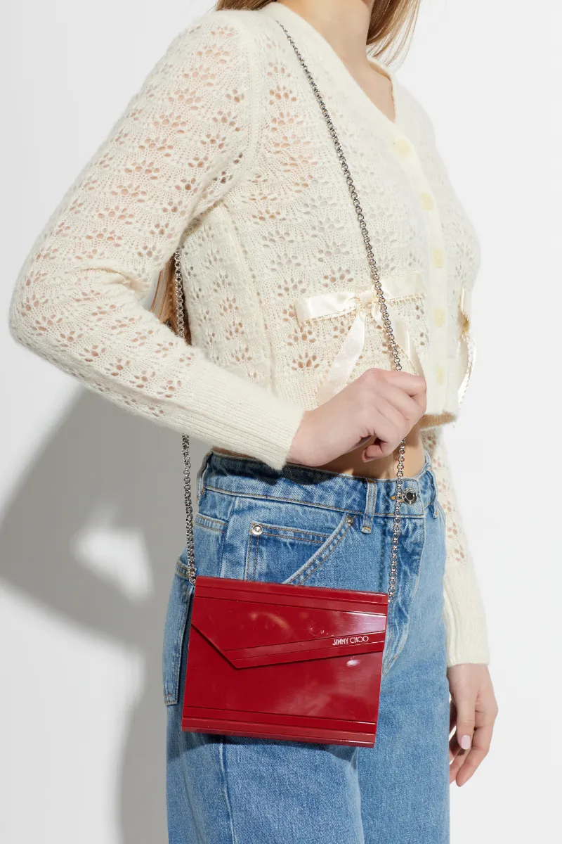 Jimmy Choo Logo Printed Chained Mini Clutch Bag