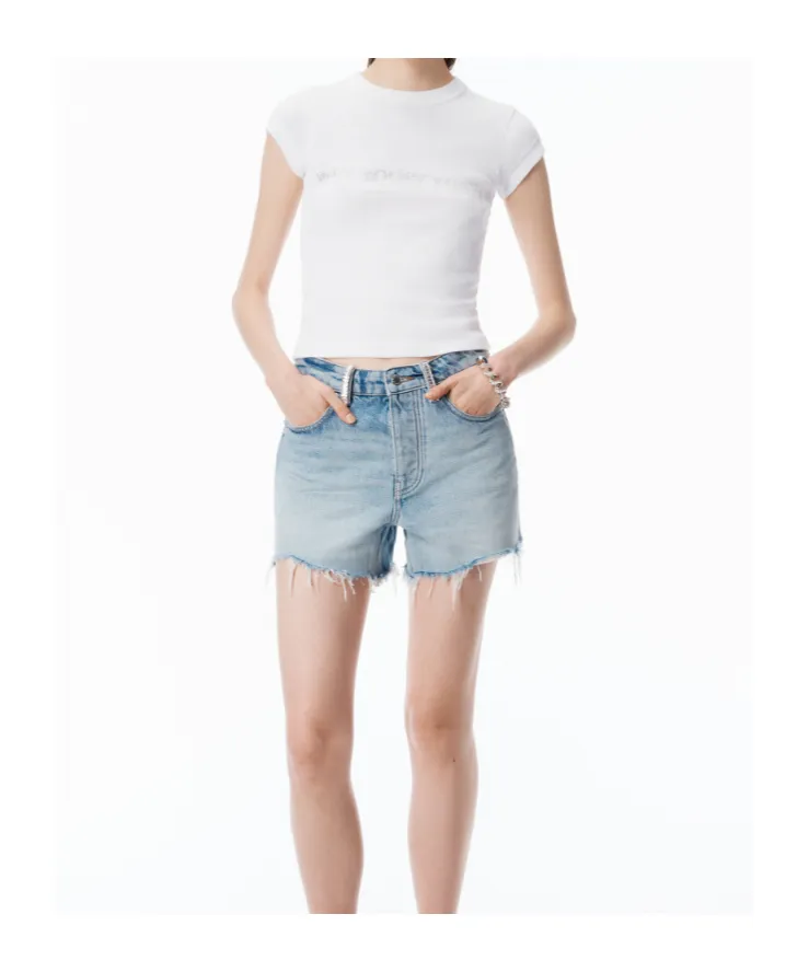 Alexander Wang Embellished Belt-Loop Denim Shorts