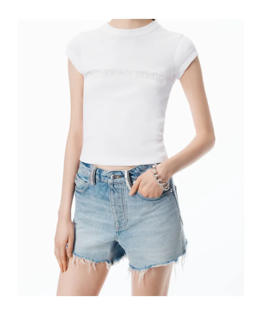 Alexander Wang Embellished Belt-Loop Denim Shorts