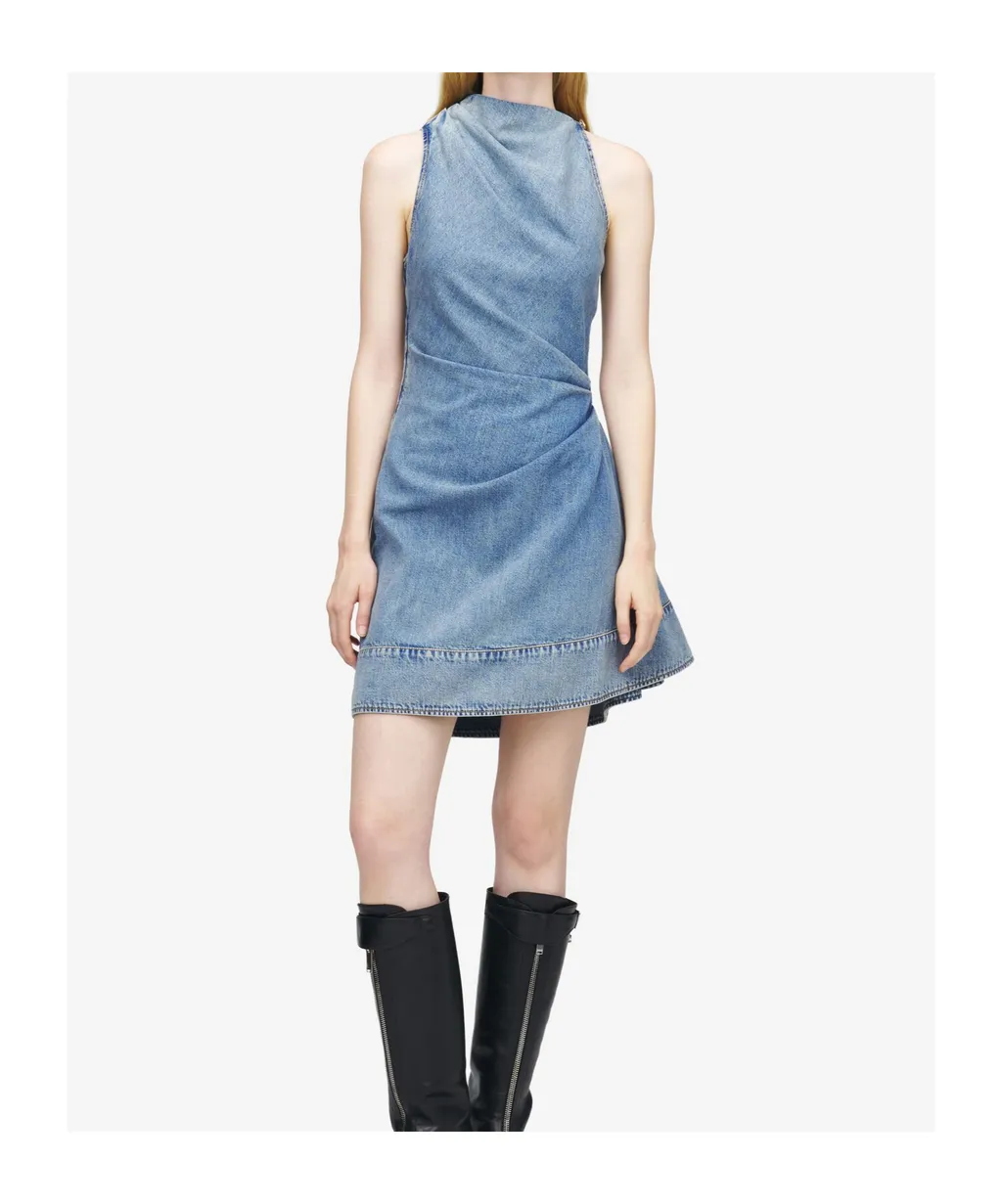 Alexander Mcqueen Denim Asymmetric Mini Dress