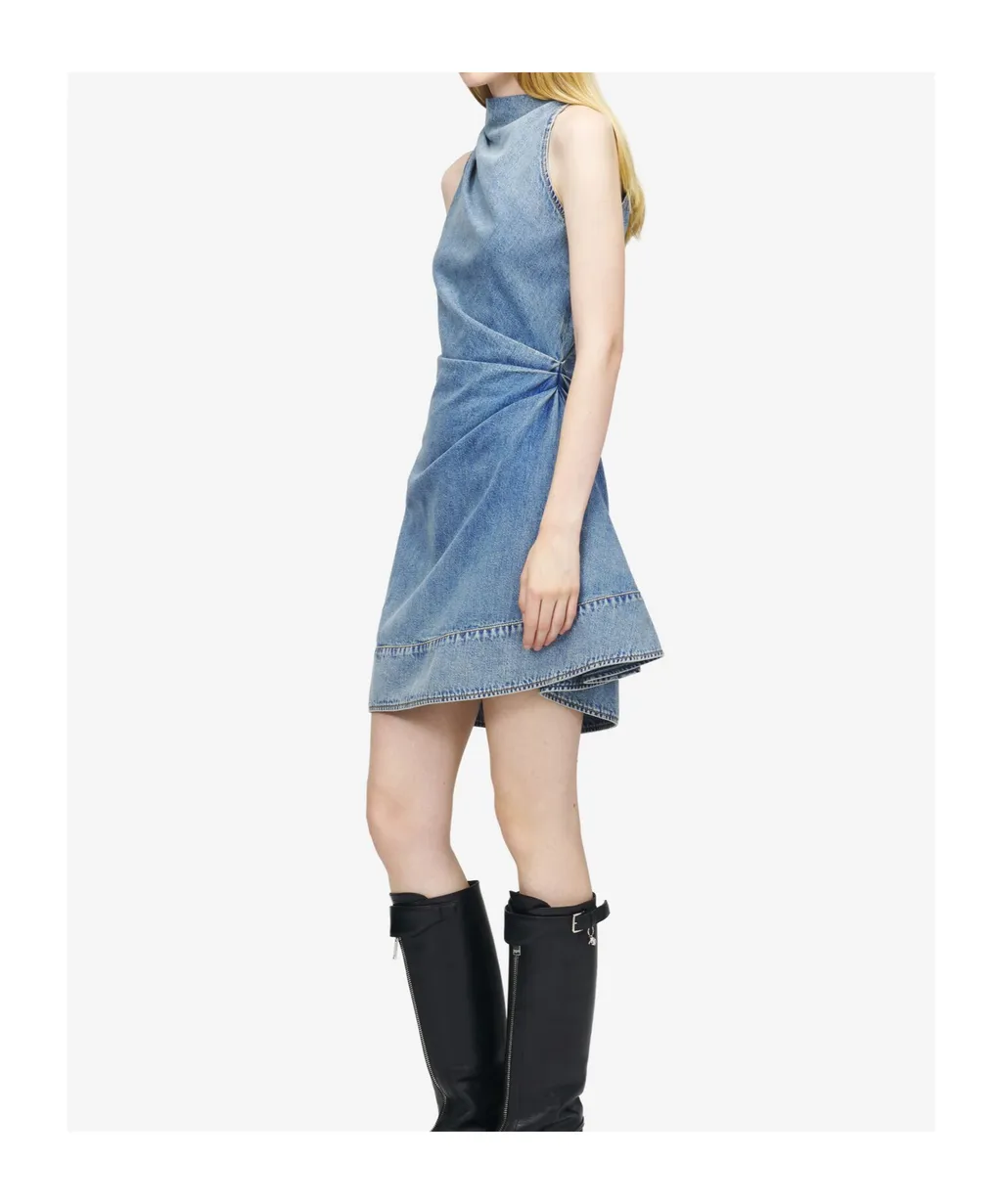 Alexander Mcqueen Denim Asymmetric Mini Dress