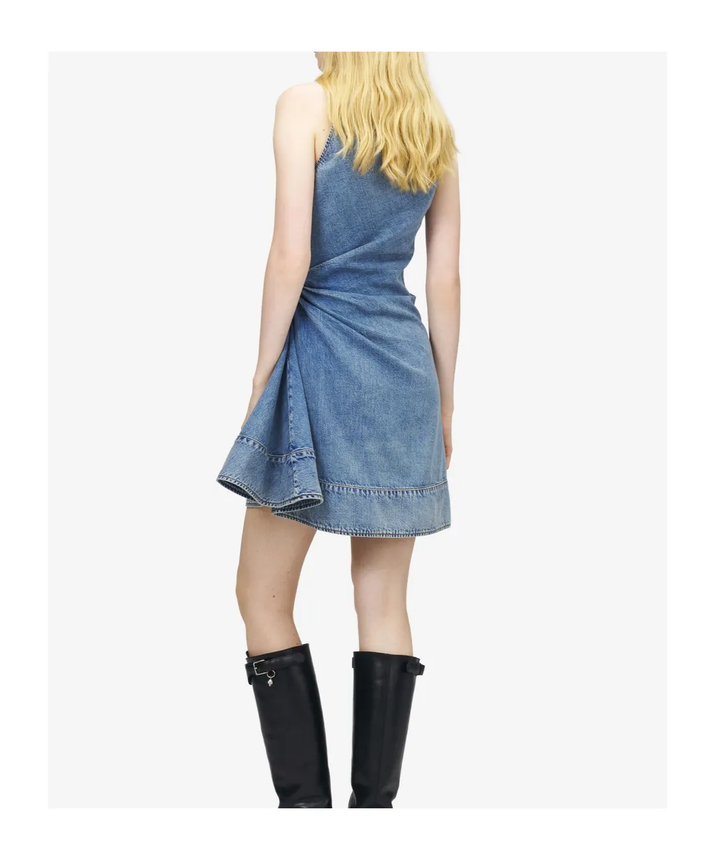 Alexander Mcqueen Denim Asymmetric Mini Dress