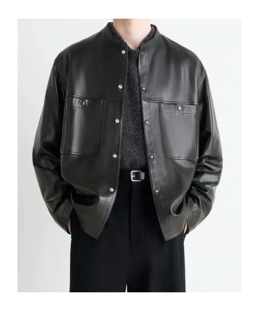 Leather Collarstand Overshir